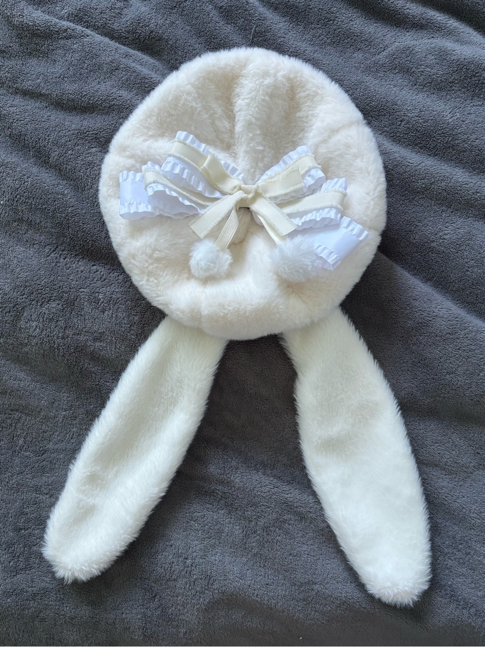 Bunny-Ear  Hat with Ribbon Bow - Cream